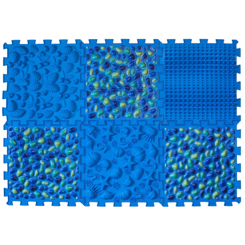 6 elemből álló Puzzle masszázs szőnyeg Kék kavics 6 elemből álló Puzzle masszázs szőnyeg Kék kavics
