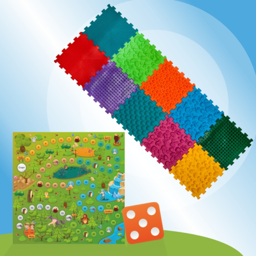 Masážna ortopedická podložka Puzzle "Mix" 10 prvkov + Hra Lesné dobrodružstvá